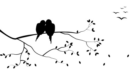 Poster - Flying bird branch silhouette illustration