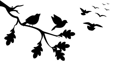 Poster - Flying bird branch silhouette illustration