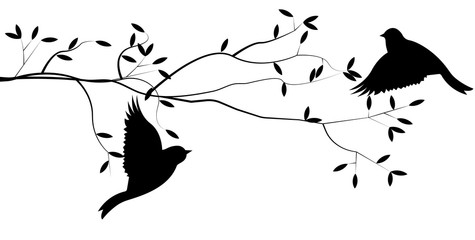 Poster - Flying bird branch silhouette illustration