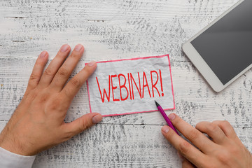 Poster - Text sign showing Webinar. Business photo showcasing a seminar or other presentation that takes place on the Internet