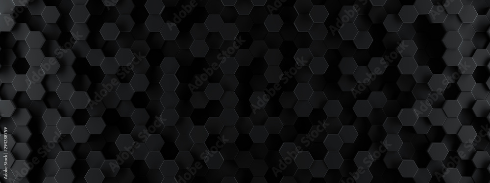 Dark hexagon wallpaper or background - 3d render - obrazy, fototapety, plakaty 