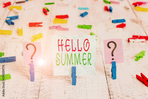 Conceptual Hand Writing Showing Hello Summer Concept Meaning Season After Spring And Before Autumn Where The Weather Is Hot Crumbling Sheet With Paper Clips Placed On The Wooden Table Buy This Conceptual Hand Writing Showing Hello Summer Concept Meaning Season After Spring And Before Autumn Where The Weather Is Hot Crumbling Sheet With Paper Clips Placed On The Wooden Table Buy This