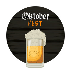 Wall Mural - beer jar with lettering and wooden background oktoberfest