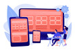 Adaptive mobile app interface, web optimization. Responsive web design, responsive website development, good UX for all screens concept. Pink coral blue vector isolated illustration