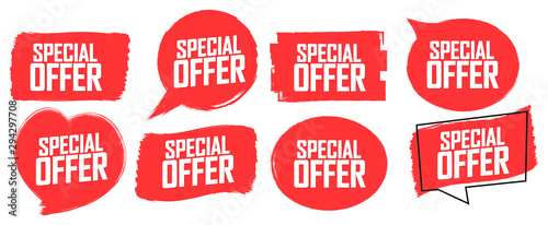Fotografía Set Special Offer tags, sale banners design template, grunge brush collection, l