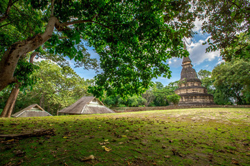 natural background, large old pagoda (wat umong suan phutthatham), in chiang mai, is a famous touris