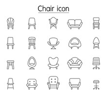 Front View Chair Icon Set In Thin Line Style