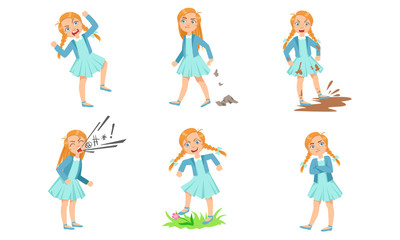 Wall Mural - Types of bad behavior girls. Vector illustration.