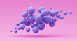 Many flying spheres on a pink background. 3d render illustration.