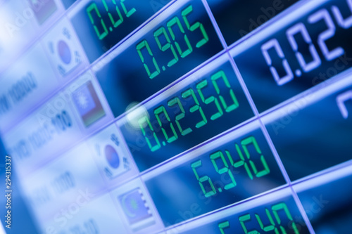 Fototapeta Digital Display Led Board Currency Exchange Rates Led Board Currency Exchange Rates