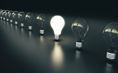 Aufkleber - Light bulbs stand in a row