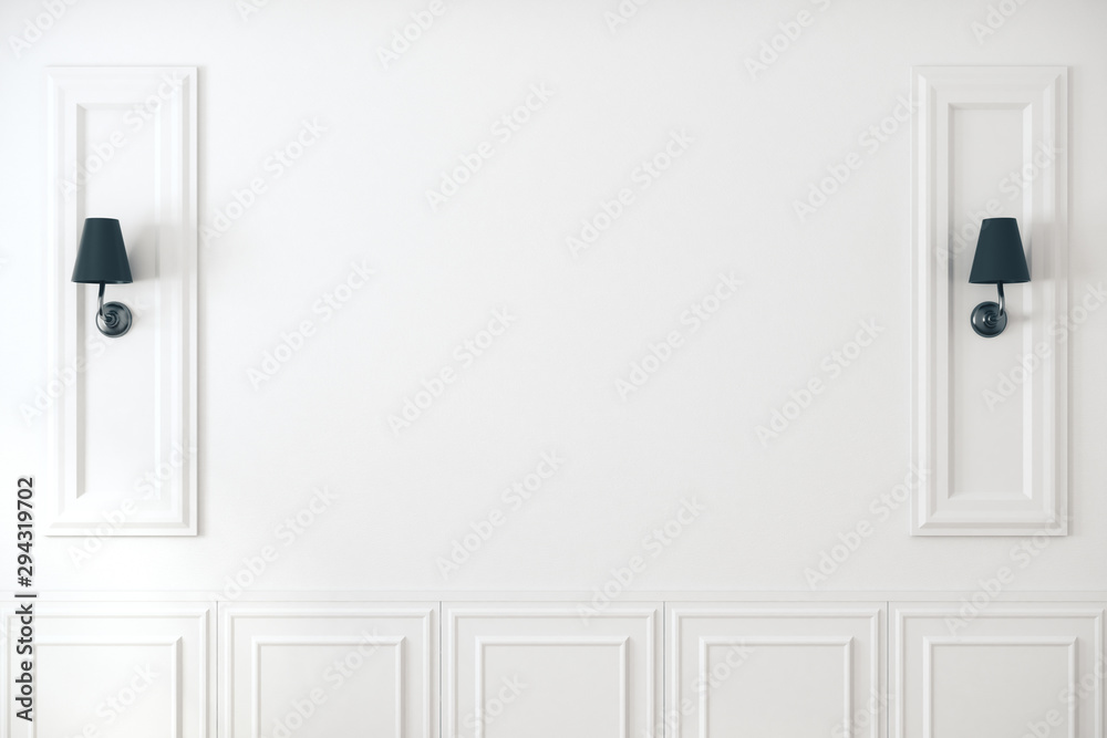 White classic wall with lamps - obrazy, fototapety, plakaty 