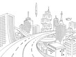 City of the future graphic black white cityscape skyline sketch illustration vector