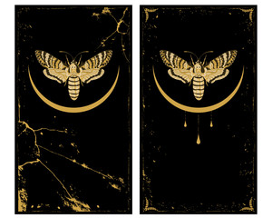 Wall Mural - set of backgrounds with butterfly death head hawk and moon in gold and black colors