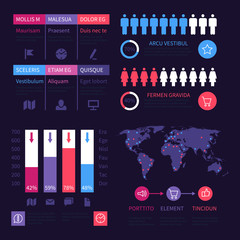 Poster - infographic dashboard. worldwide marketing diagrams, charts vector set. illustration infographic bus