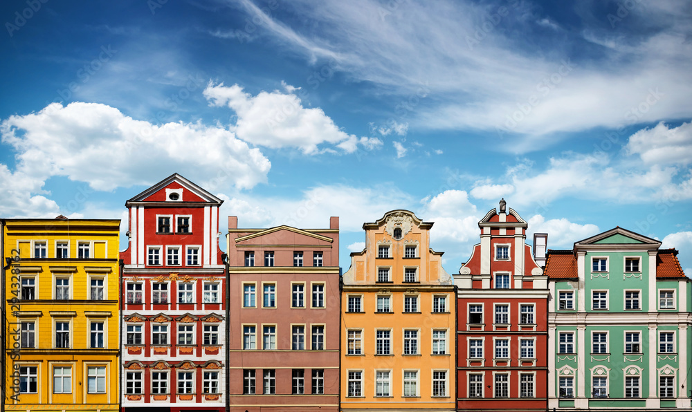 Wrocław, kolorowe fasady na Starym Rynku - obrazy, fototapety, plakaty 