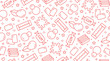 Bubble gum seamless pattern with flat line icons. Chewing candy in stick, pads, bubblegum pack vector illustrations. Cute background for sweets store packaging, pink white color