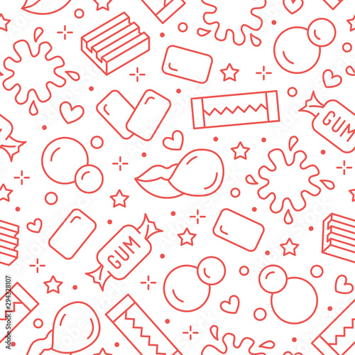 Bubble Gum Seamless Pattern With Flat Line Icons Chewing Candy In