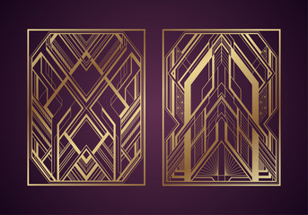 Wall Mural - Gold art deco panels on dark purple background