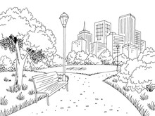 Park Graphic Black White City Landscape Sketch Illustration Vector