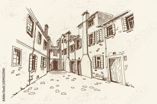 Fotomural Vector sketch of architecture of Burano island, Venice, Italy.