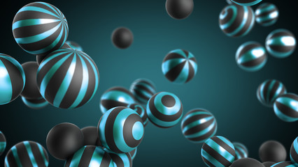 abstract background black spheres on a darck background 3d render