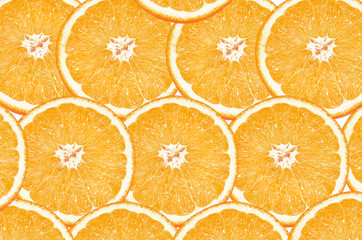 Fresh juicy orange fruit round slices background