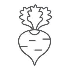 Poster - Radish thin line icon, fruits and vegetables, beetroot sign, vector graphics, a linear pattern on a white background.