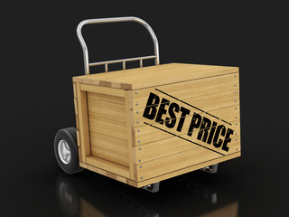Poster - Wooden crate with Best price on Hand Truck. Image with clipping path