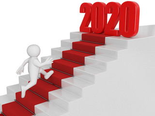 Poster - businessman run up to 2020. Image with clipping path