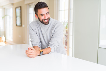 Poster - Handsome man smiling cheerful with a big smile on face showing teeth, positive and happy expression