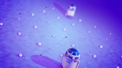 Poster - droids making traces on a floor. 3d rendering. seamless loop. future concept.