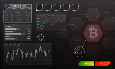 Wall Mural - Head-up display of a bitcoin trading platform, cryptocurrency exchange platform concept.