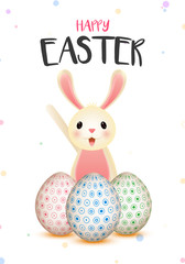 Sticker - Illustration of cute little bunny with colourful easter eggs on white background for Happy Easter celebration greeting card design.