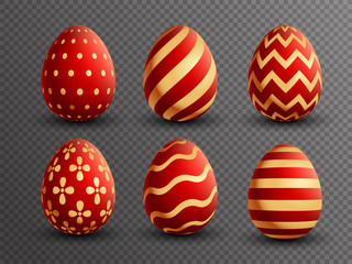 Sticker - Set of various design of painted eggs in red and golden color.