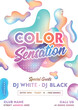 Color Sensation party flyer with fluid art abstract elements and time, date, venue details.