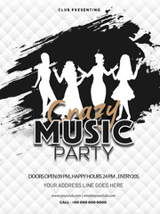 Wall Mural - Crazy Music Party invitation card or flyer design with time, date and venue details.