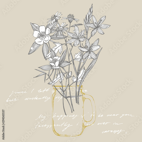 Collection of hand drawn flowers and plants. Botany. Set. Vintage flowers. Bl...