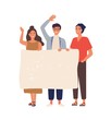 © Good Studio - Group of people with empty banner flat vector illustration. Young students holding blank paper with place for text. Male and female smiling cartoon characters isolated scene.