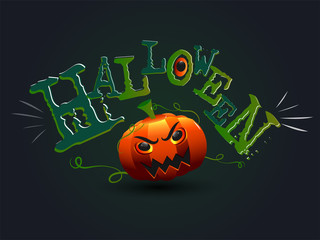 Wall Mural - Creative lettering of Halloween with scary pumpkin on background. Can be used as greeting card design.