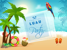 Summer Beach Landscape Background Poster Or Banner Design For Hawaiian Luau Party Celebration.