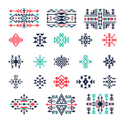 Poster - ethnic geometrical symbols. tribal mexican aztec american triangle indian shapes and forms vector de