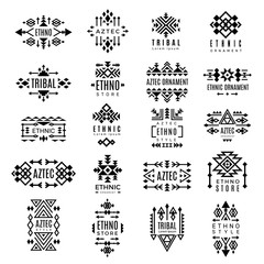 Poster - tribal logotypes. aztec native decoration identity traditional ornamental symbols vector design. ill