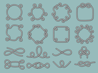 Wall Mural - lasso nautical frames. rope marine knot tied decorative circle shapes for labels design projects vec