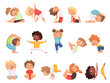 © ONYXprj - Yoga kids. Children making exercises in different poses healthy sport vector cartoon characters. Yoga exercise boy and girl pose illustration