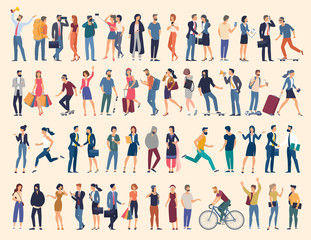 Set of vector ready to animation people characters performing various activities. Group of men and women flat design style cartoon characters isolated on white background.