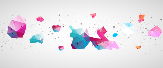 Poster - Wireframe background with plexus effect. Futuristic vector illustration.