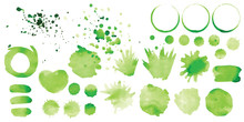 Set Of Vector Green Splashes On White Background
