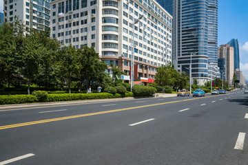 Sticker - empty highway with cityscape and skyline of qingdao,China.