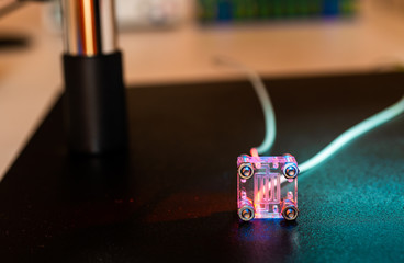 Canvas Print - Organ-on-a-chip (OOC) - microfluidic device chip that simulates biological organs that is type of artificial organ. Prototype of design lab-on-a-chip in microfluidic laboratory